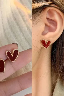 Boucles d’oreilles cœur bordeaux