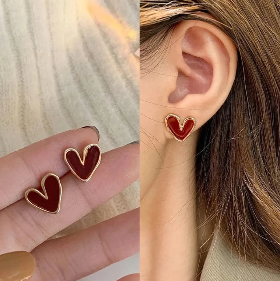 Boucles d’oreilles cœur bordeaux