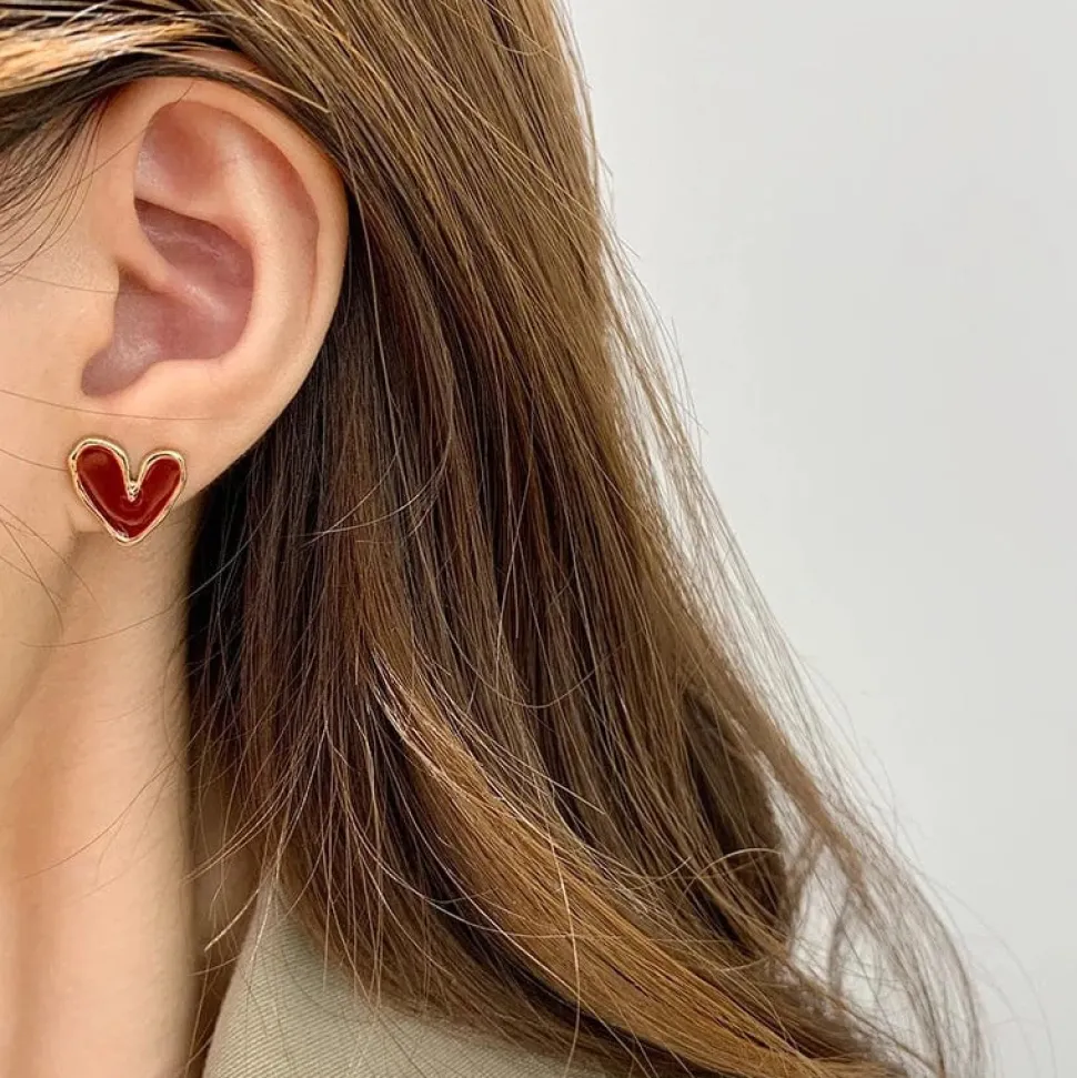 Boucles d’oreilles cœur bordeaux