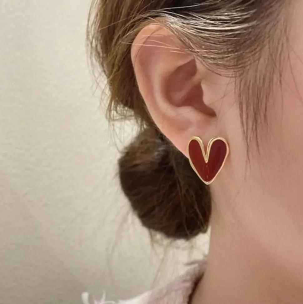 Boucles d’oreilles cœur bordeaux
