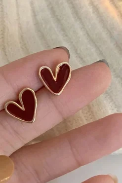 Boucles d’oreilles cœur bordeaux