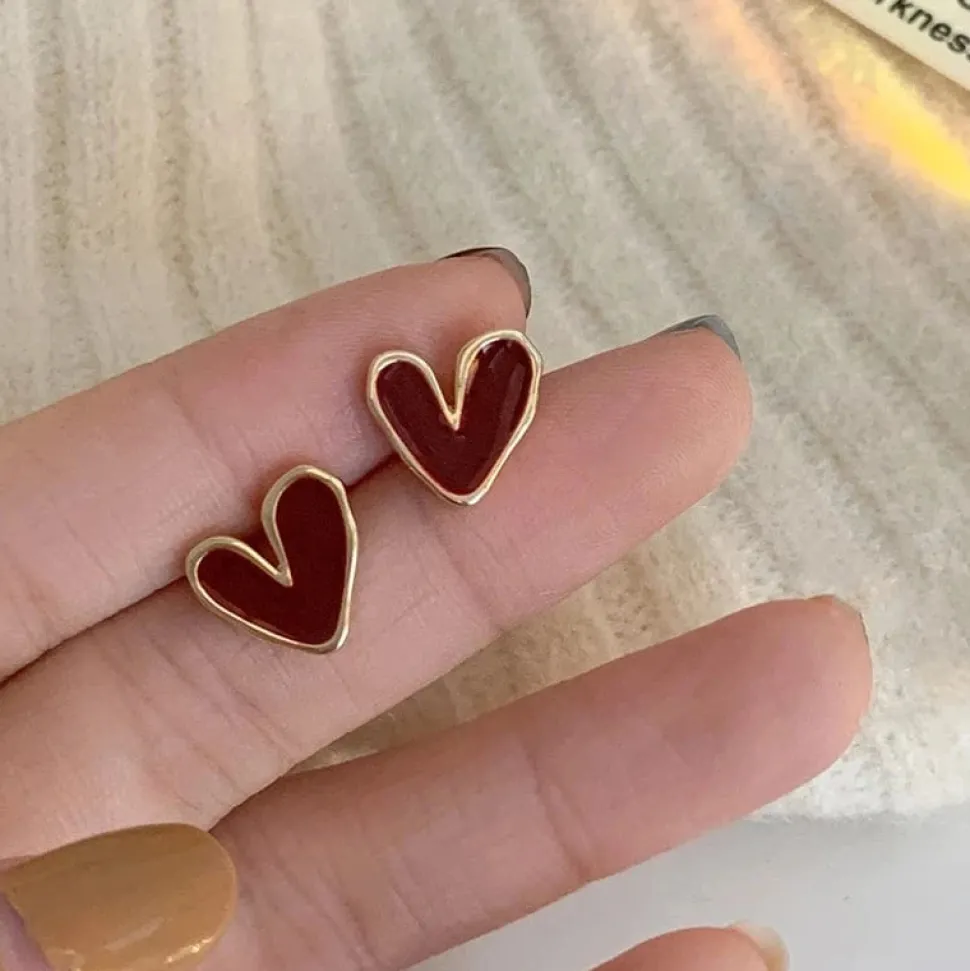 Boucles d’oreilles cœur bordeaux