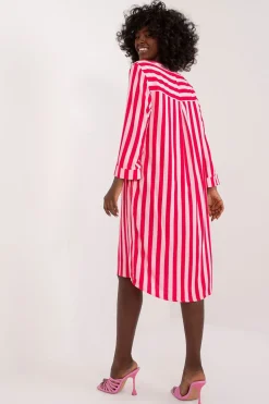 Robe asymétrique à col chemise à rayures rouges et blanches