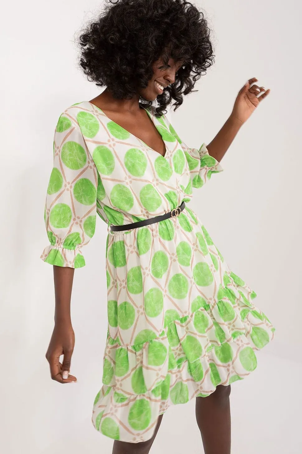 Robe aux ronds verts manche 3/4