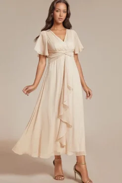Robe beige midi pour invitée au mariage