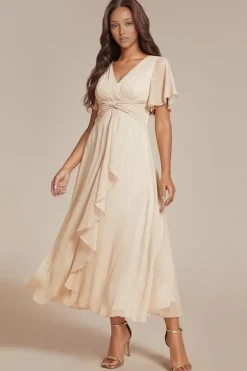 Robe beige midi pour invitée au mariage