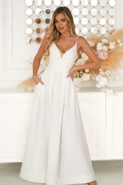 Robe blanche longue fendue à bretelles