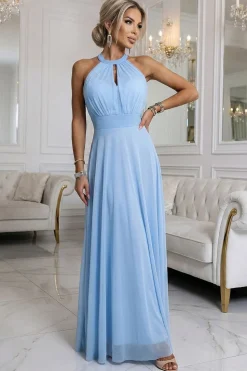 Robe bleue longue en tulle sans manches