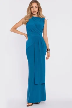 Robe bleue longue moulante sans manches