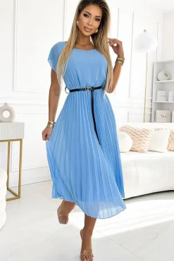 Robe bleue plissée courte élégante