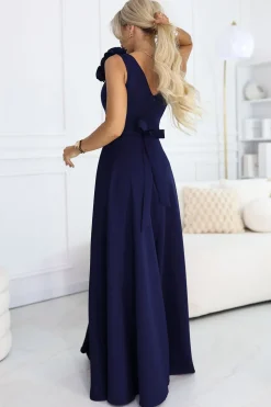 Robe bleu marine longue fendue élégante