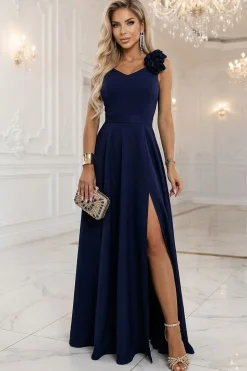 Robe bleu marine longue fendue élégante
