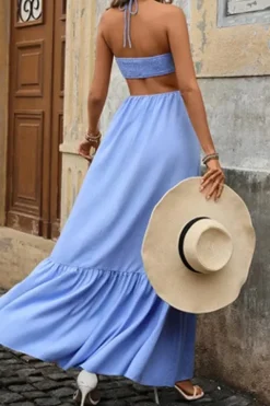 Robe bohème bleue longue jupe ample