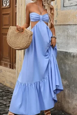 Robe bohème bleue longue jupe ample