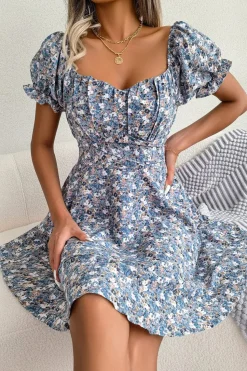 Robe bohème courte fleurie bleue