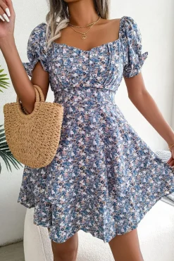 Robe bohème courte fleurie bleue