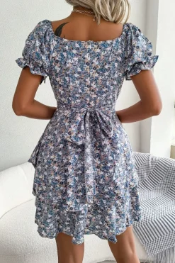 Robe bohème courte fleurie bleue