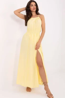 Robe bohème longue fendue sans manches