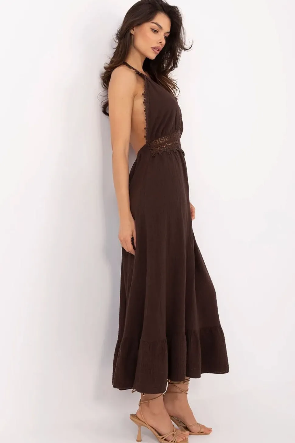 Robe bohème marron longue dos nu