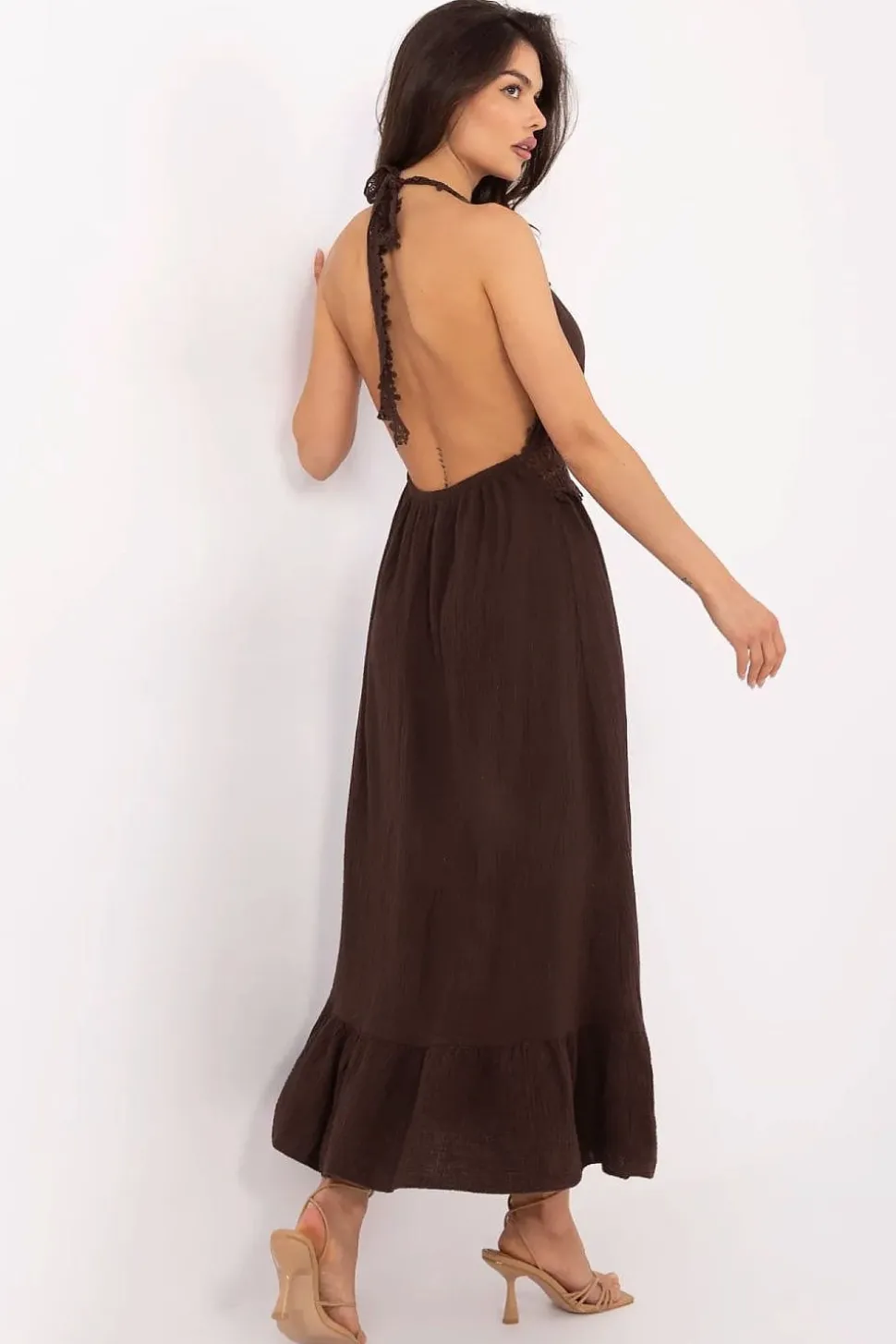 Robe bohème marron longue dos nu