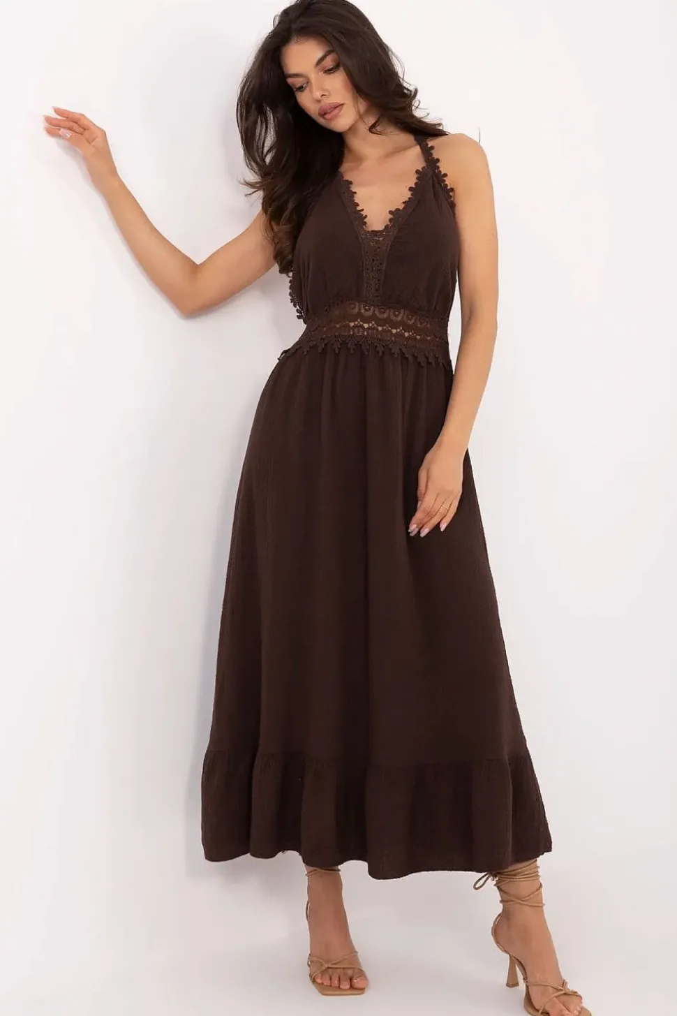 Robe bohème marron longue dos nu
