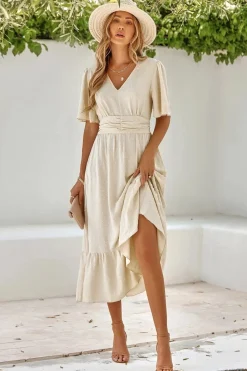 Robe bohème midi fluide manches courtes