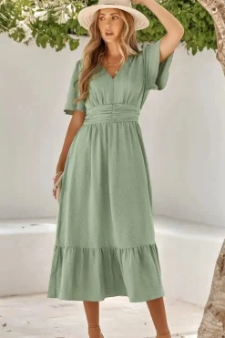 Robe bohème midi fluide manches courtes