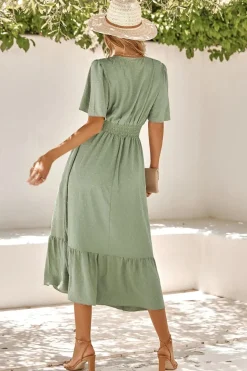 Robe bohème midi fluide manches courtes