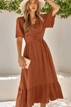 Robe bohème midi fluide manches courtes