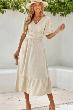 Robe bohème midi fluide manches courtes