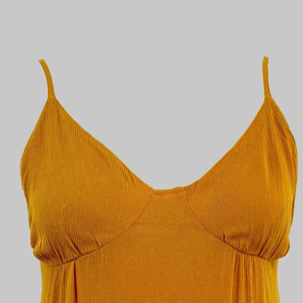 Robe bohème midi jaune à bretelles fines