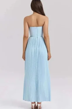Robe bustier bleue plissée longue