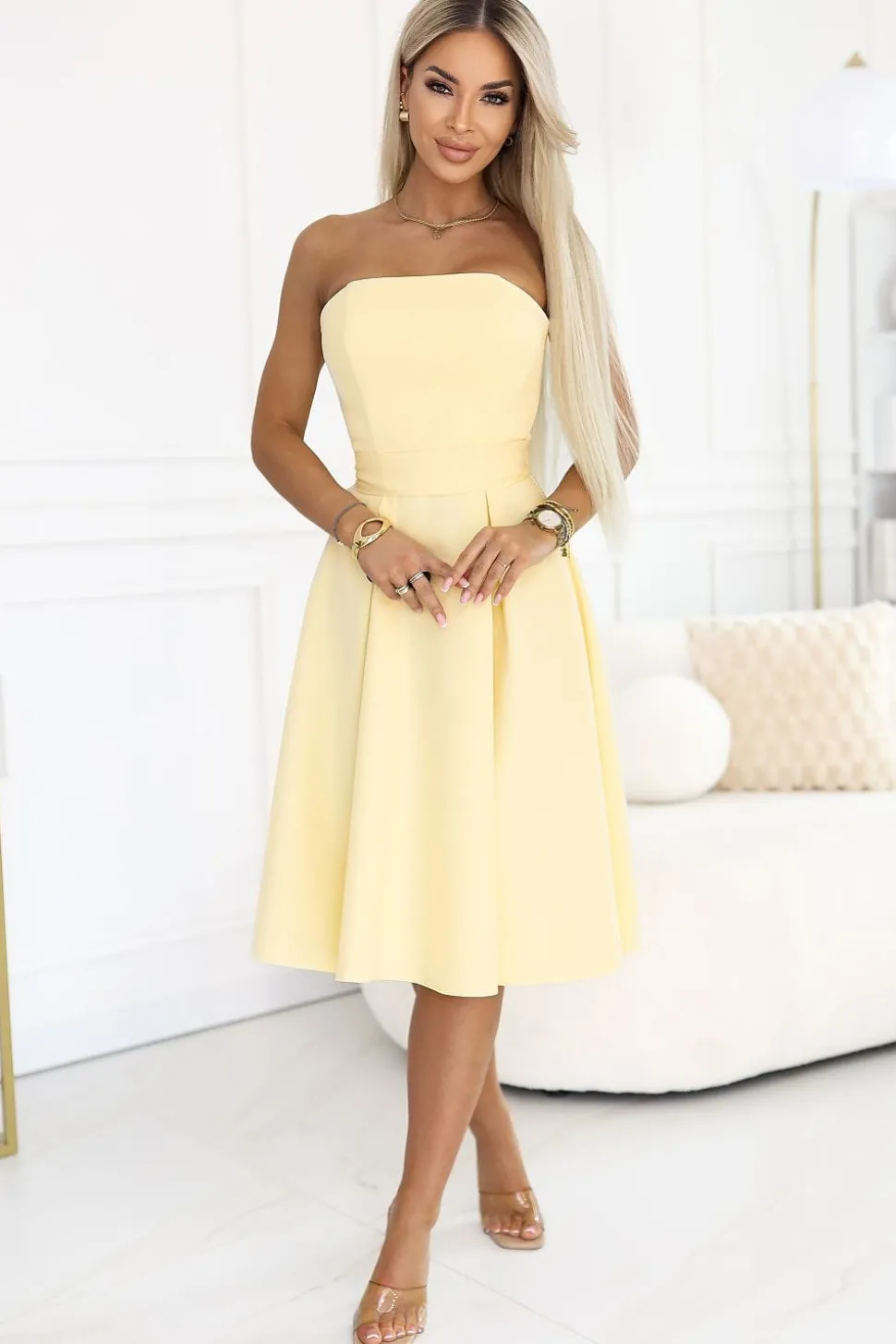 Robe bustier jaune évasée