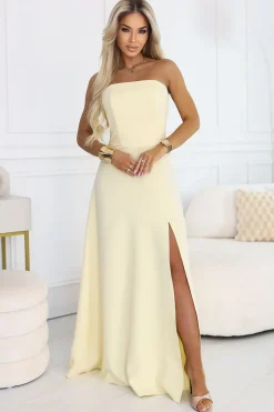Robe bustier longue jaune fendue