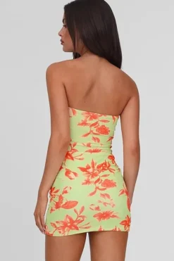 Robe bustier mini moulante fleurie