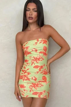 Robe bustier mini moulante fleurie