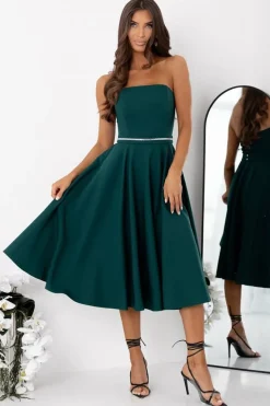 Robe bustier verte midi évasée