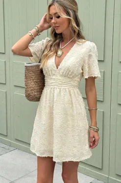 Robe casual beige à carreaux courte