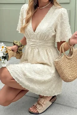 Robe casual beige à carreaux courte