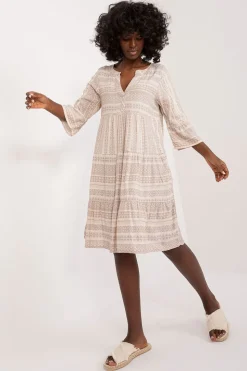 Robe casual beige midi manches longues