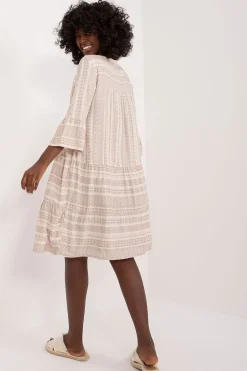 Robe casual beige midi manches longues