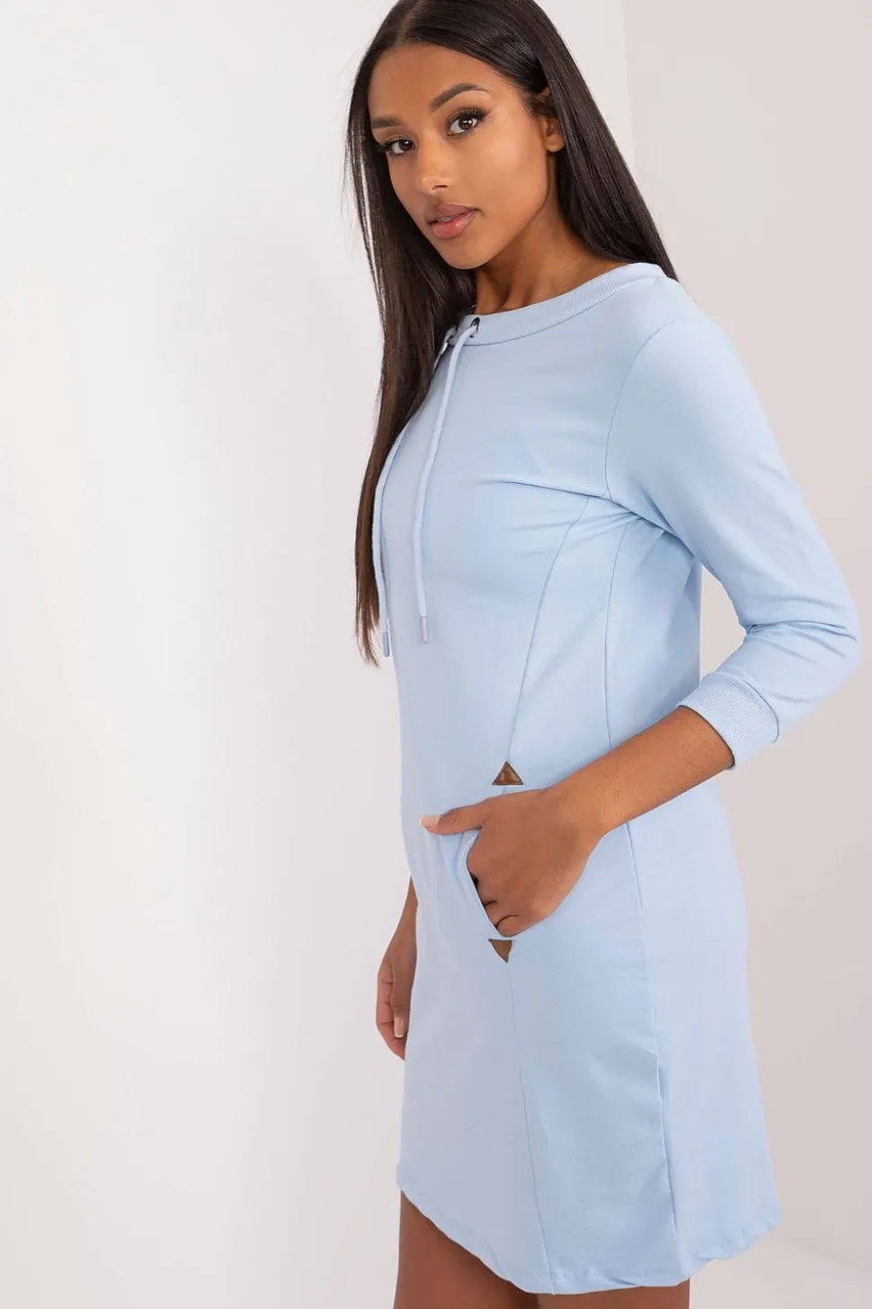 Robe casual bleu courte manches longues