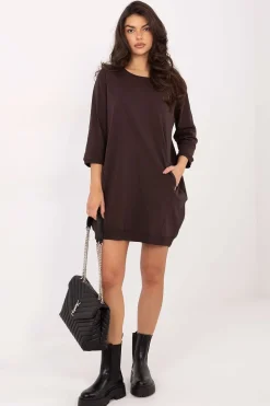 Robe casual en maille marron manches 3/4