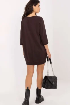 Robe casual en maille marron manches 3/4