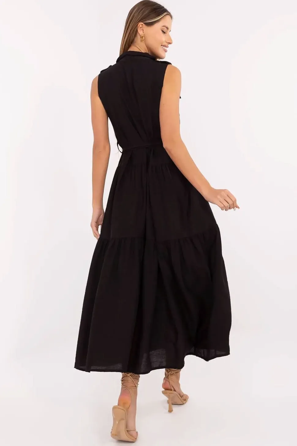 Robe casual midi sans manches ceinturée