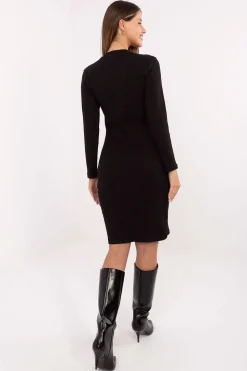 Robe casual moulante noire manches longues