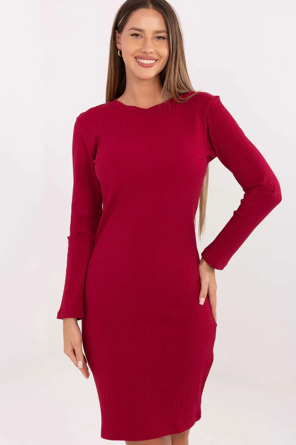Robe casual moulante rouge manches longues en maille