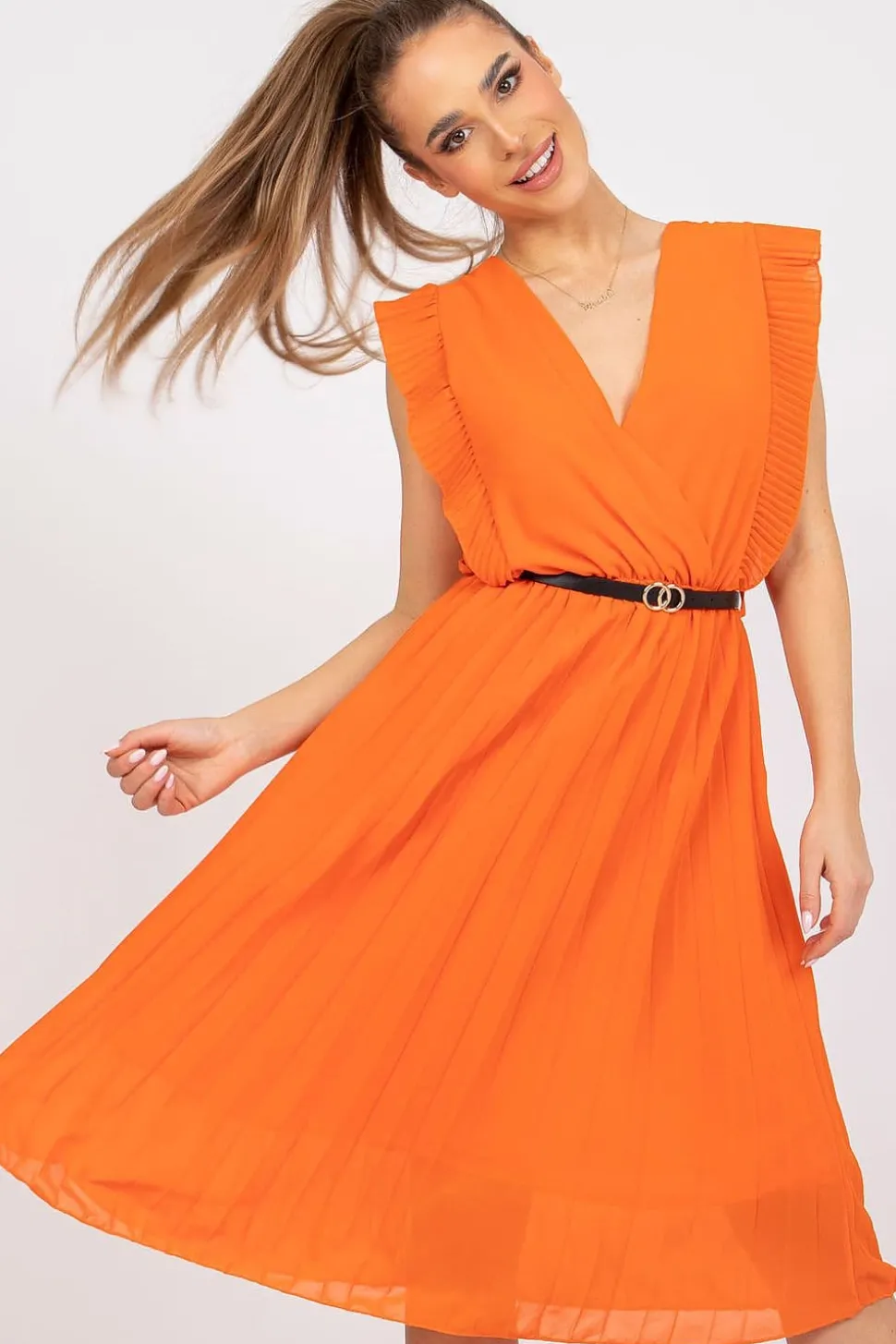 Robe casual orange plissée