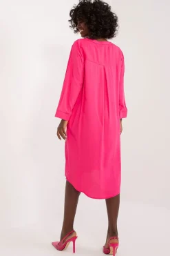 Robe casual rose ample asymétique manches longues