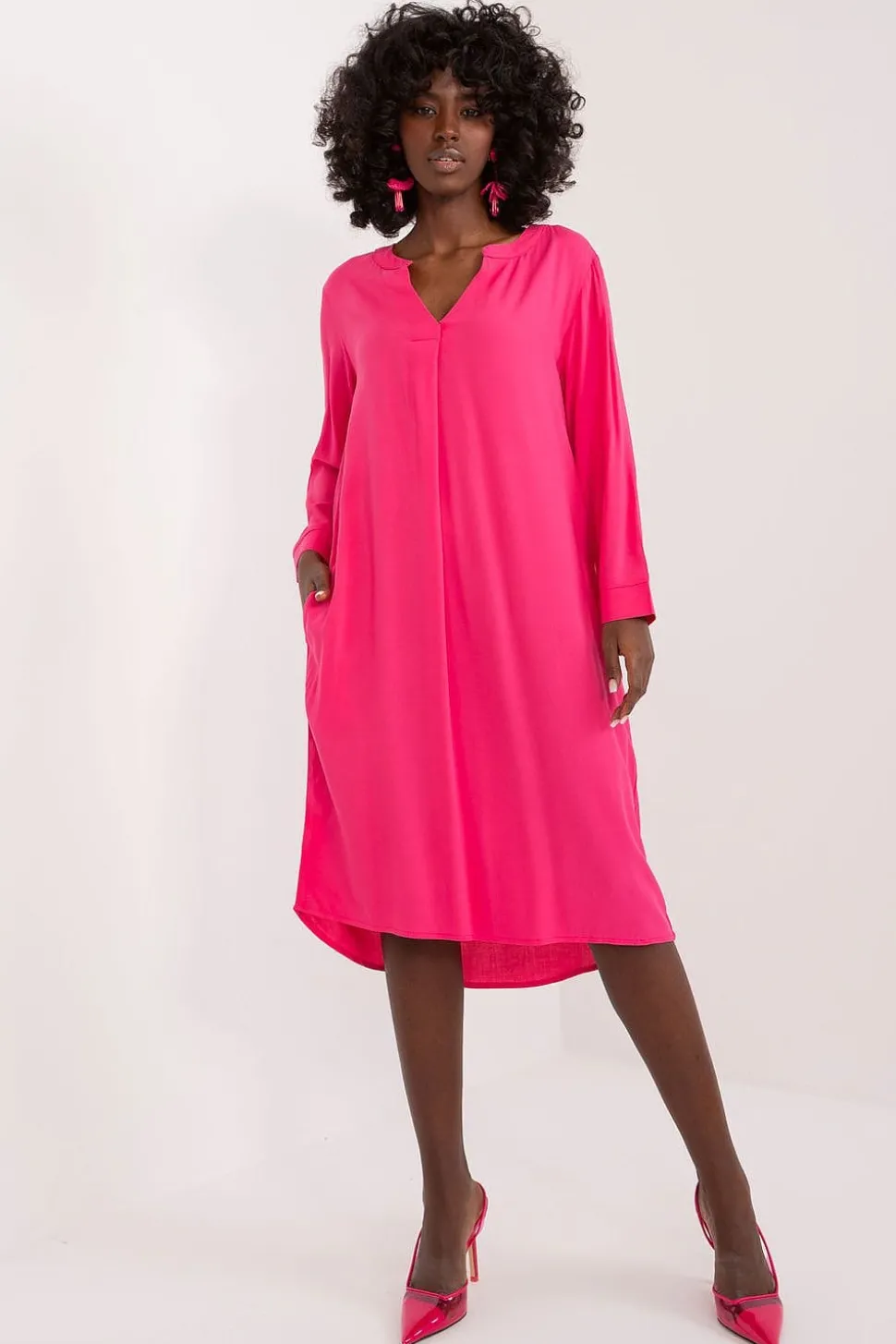 Robe casual rose ample asymétique manches longues